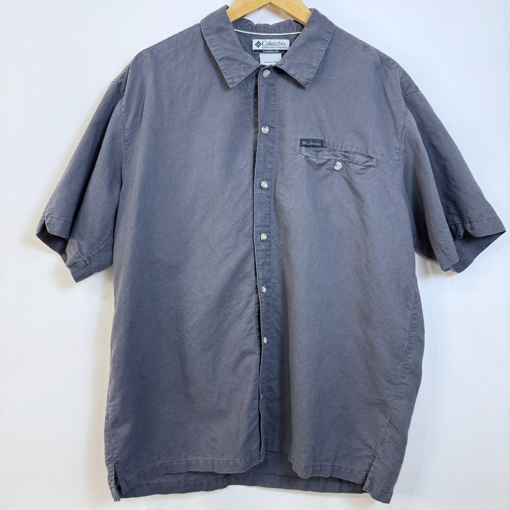 Columbia Short Sleeve Button‎ Up Shirt Mens Large Gray Gorpcore Outdoor